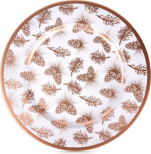 Bajo plato decorativo para plato de 33 cm – blanco con motivo cobrizo de piñas