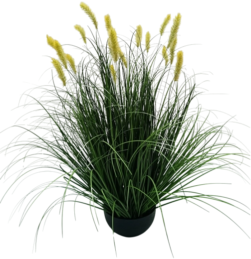 Hierba ornamental artificial Pennisetum en maceta amarilla de 70 cm