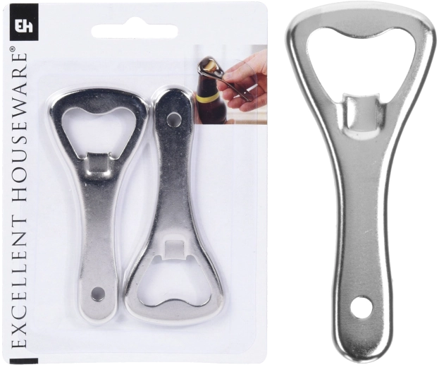 Set de dos abridores de botellas de metal de 9 cm, plateado