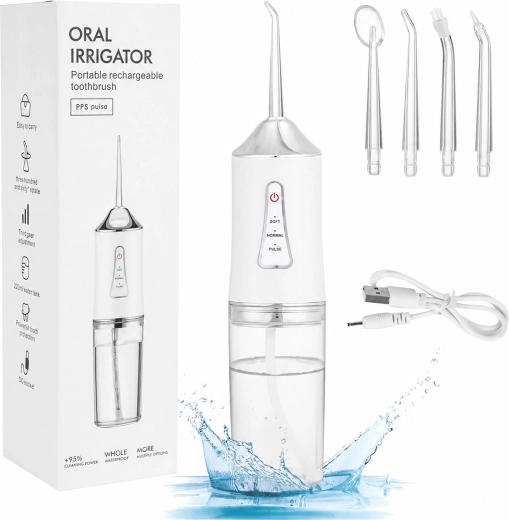 Irrigador dental inalámbrico de 230 ml con 4 boquillas y 3 modos - 1 pieza