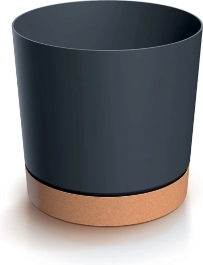 Maceta con plato TUBO ECO antracita/naturo 12,8 cm