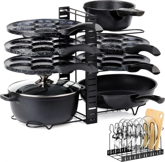 Organizador metálico para ollas, sartenes y tapas 2 en 1 – negro