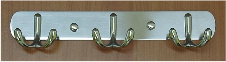 Perchero de pared con tres ganchos dobles CYRIL, cromo