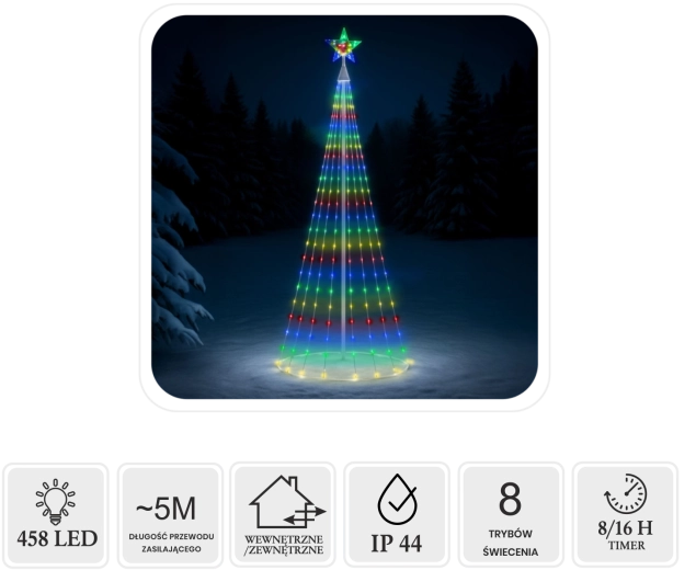 Árbol de Navidad cónico LED con estrella 3 m, 458 LED, multicolor, para uso interior y exterior