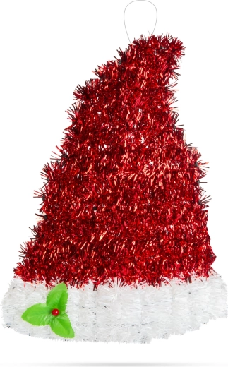 Gorro de San Nicolás como adorno navideño rojo y blanco con purpurina 34 × 26 cm