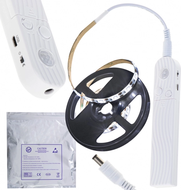 Tira LED con sensor de movimiento, 1 m, blanco frío, alimentación USB/AAA