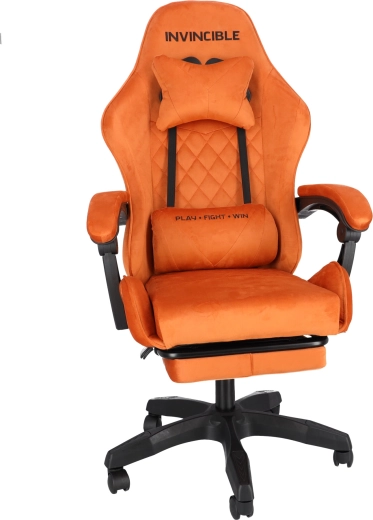 Silla gaming y de oficina Invincible de terciopelo marrón con reposapiés