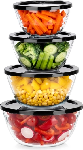 Cuencos de vidrio con tapas, 4 uds. 750 ml, 1 l, 1,5 l, 2 l