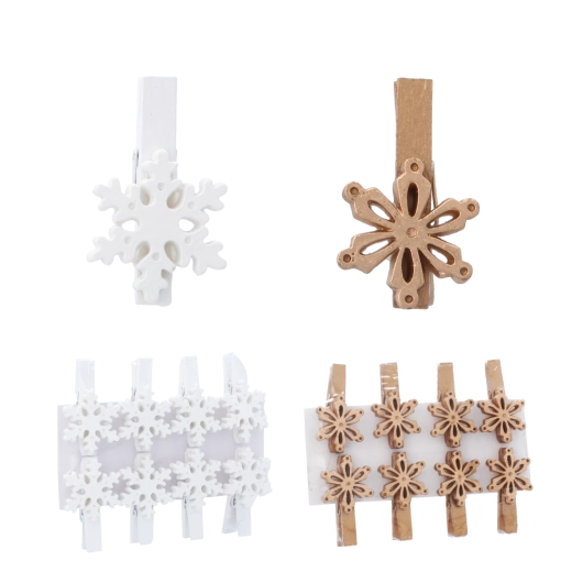 Adornos navideños con pinza con copos de nieve, 3 × 3 cm, set de 8 uds.