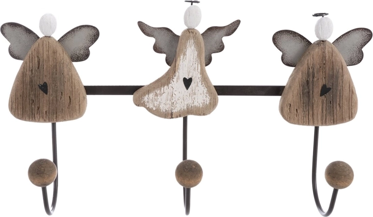Perchero de pared Ángel beige de paulownia y metal, 3 ganchos