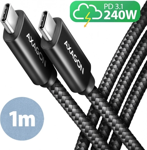 Cable USB‑C 1 m 240 W PD, carga rápida 5 A, trenzado, conectores de aluminio