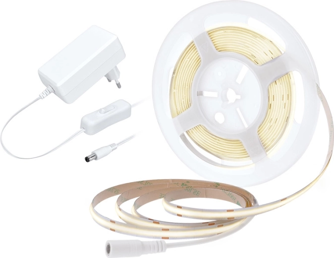 Tira LED COB Solight con adaptador e interruptor, 5 m, blanco neutro