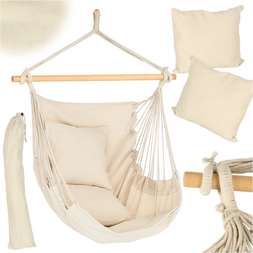 Silla colgante brasileña beige con reposapiés de 130 cm