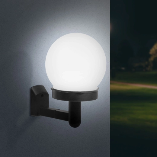 Lámpara solar LED de pared con esfera, blanco frío, negra