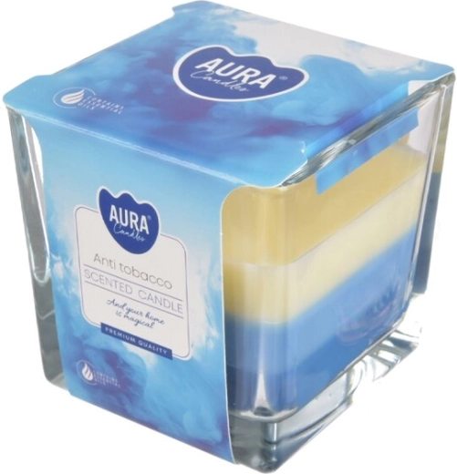 Vela aromática en vaso de vidrio antitabaco 170 g (3 colores)