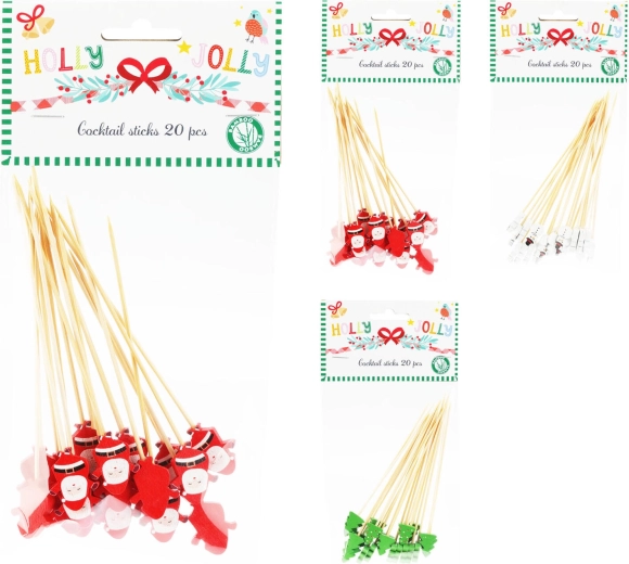 Pinchos navideños para cóctel 12 cm, mix de decoraciones (20 uds)