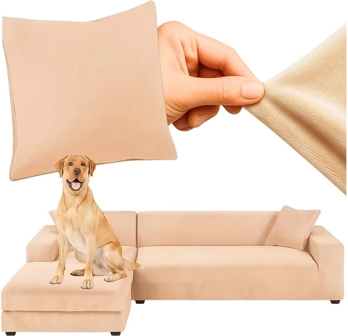 Funda elástica de terciopelo para sofá esquinero RUHHY beige 145–185 cm - 1 pieza