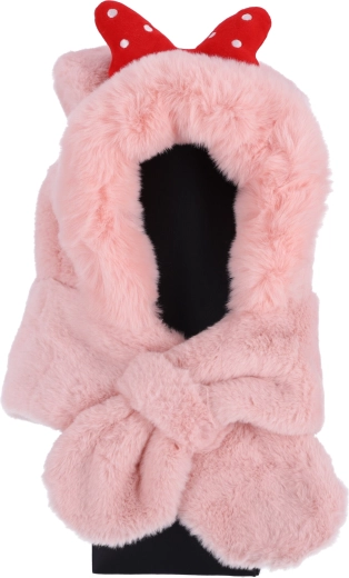 Gorro infantil de felpa con bufanda, rosa con lazo rojo