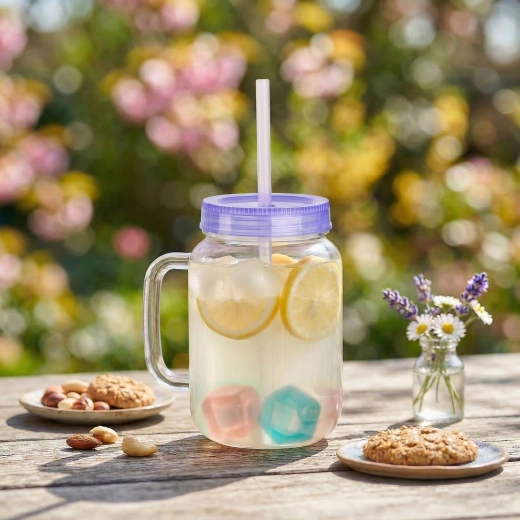 Vaso morado con pajita y cubitos de hielo, 550 ml