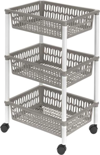 Estantería de cestas con ruedas, 3 niveles, 40 × 30 × 66 cm, plástico