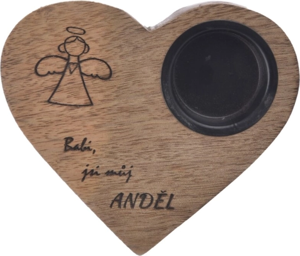 Portavelas Babi de madera de mango en forma de corazón