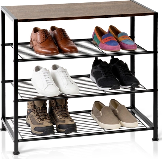 Estantería metálica para zapatos Vilde, negra, 4 niveles 60 × 30 × 57 cm