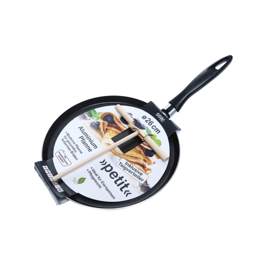 Sartén de aluminio para crepes SSW Petit 26 cm con rodillo