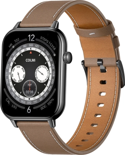 Reloj inteligente COLMI C28 negro con correa de cuero marrón