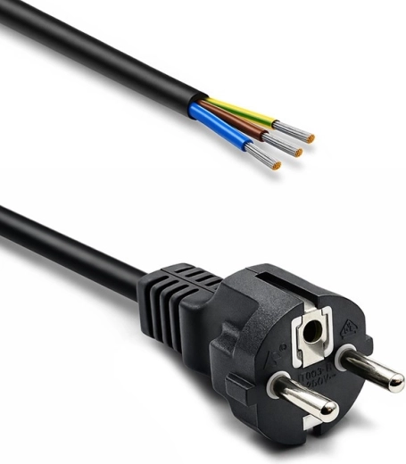 Cable de alimentación Schuko CEE 7/7 (E/F) con conductores pelados y estañados, 3×1,0 mm², 1,8 m