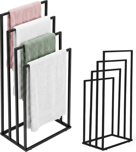 ModernHome toallero metálico de pie con 4 brazos, negro