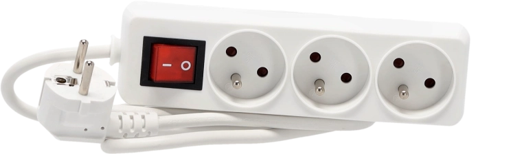 Cable alargador con interruptor, 3 tomas, 1,5 m, blanco