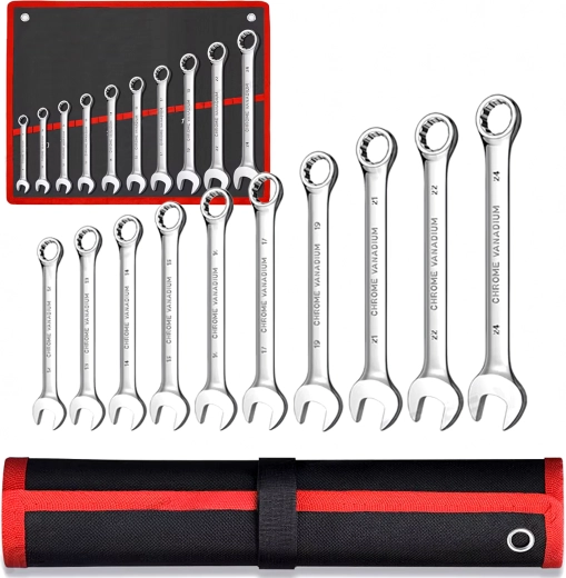 Juego de llaves combinadas (boca y estrella) 10 uds con funda 8–24 mm