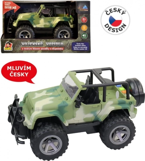 Jeep militar con volante de inercia con luces y sonidos checos de la tripulación 1:16