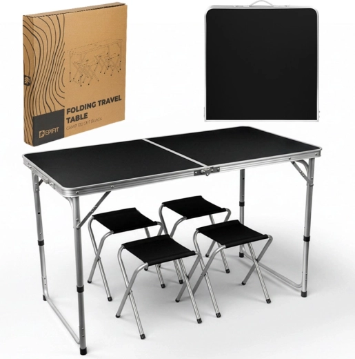 Mesa turística plegable Camp 120 set negro (mesa + 4 sillas)