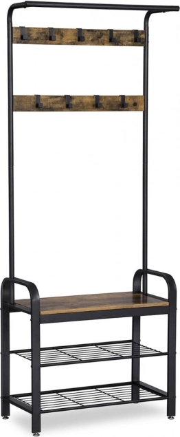 Perchero de pie con banco y estantes para zapatos estilo loft