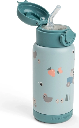 Done by Deer botella térmica con pajita Tiny farm azul 340 ml