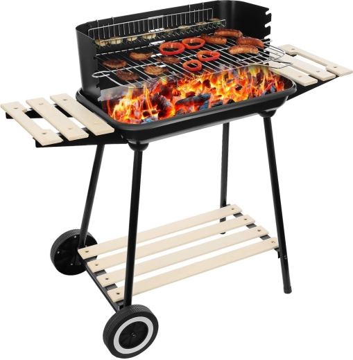 Parrilla de jardín de carbón vegetal con ruedas y 3 estantes