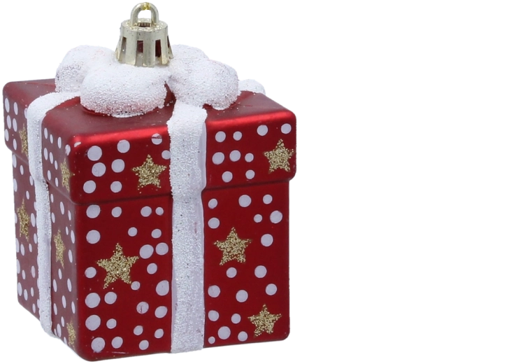 Adornos navideños en forma de regalo 6 cm, blanco mate, set de 12 uds.