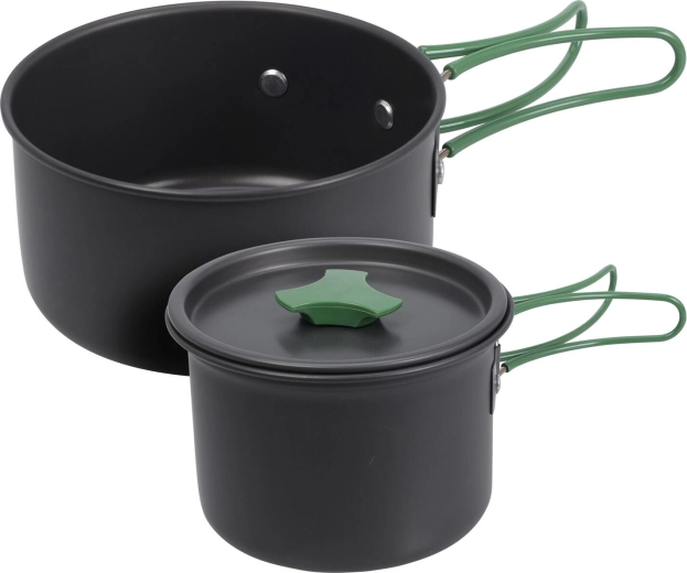 Juego de utensilios de camping de aluminio – 2 piezas, negro