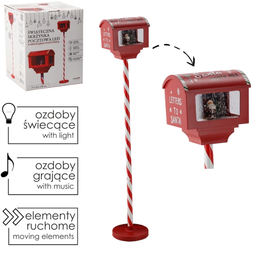 Buzón navideño con iluminación LED y música, rojo