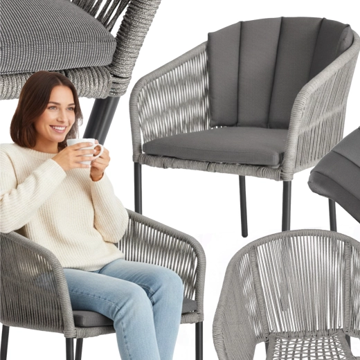 Silla de jardín Victoria de poliratán con cojín, gris