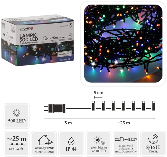 Guirnalda luminosa LED 500 diodos multicolor con efecto flash frío 28 m IP44