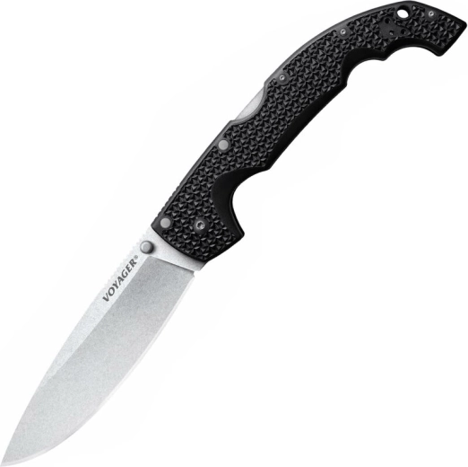 Cuchillo táctico plegable Cold Steel Voyager Extra Large Drop Point, 14 cm, stonewash, negro, Griv-Ex