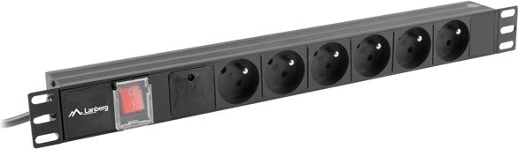 Regleta de alimentación para rack 19" 1U 16A, 6x toma FR, 2 m, negra