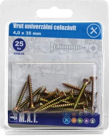 Tornillo universal de rosca completa 4 × 35 mm, galvanizado (25 uds)