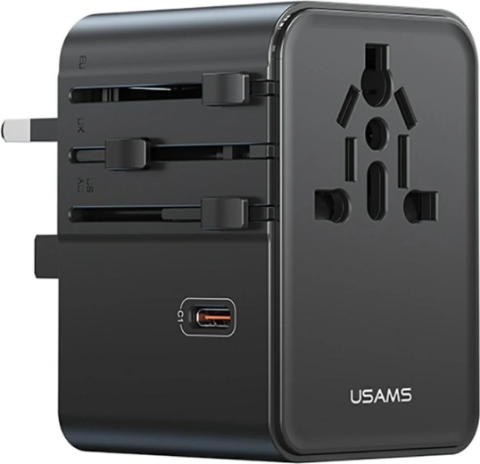 Adaptador de viaje universal y cargador USAMS 70 W (US/AU/EU/UK) negro