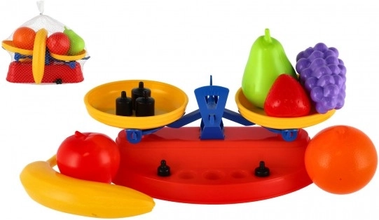 Set de fruta de plástico con báscula de cocina en red