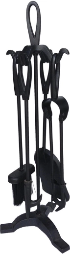 Juego de herramientas para chimenea con soporte, 61 cm, negro, juego de 4 piezas
