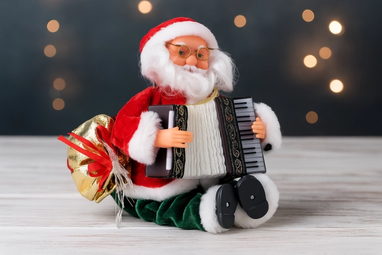 Figura musical de Santa con acordeón y LED, 25,5 cm