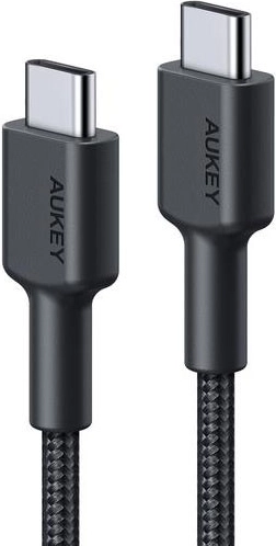 Cable Aukey USB‑C a USB‑C de 0,9 m con trenzado de nailon, PD 60 W, 3 A, negro